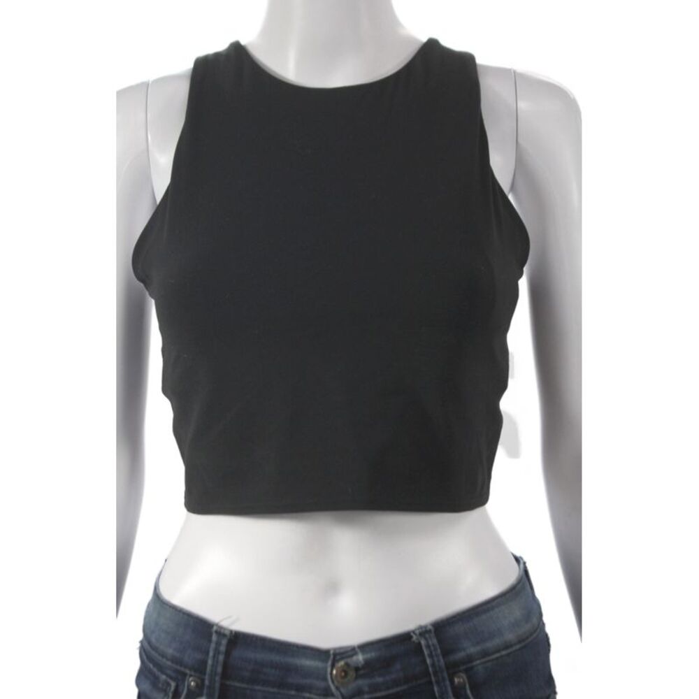 Athleta Womens Layered Crew Neck Sleeveless Crop Active Tank Top Black Size M